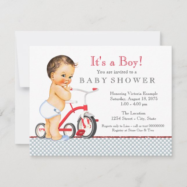 Invitation Baby shower de garçon Tricycle (Devant)