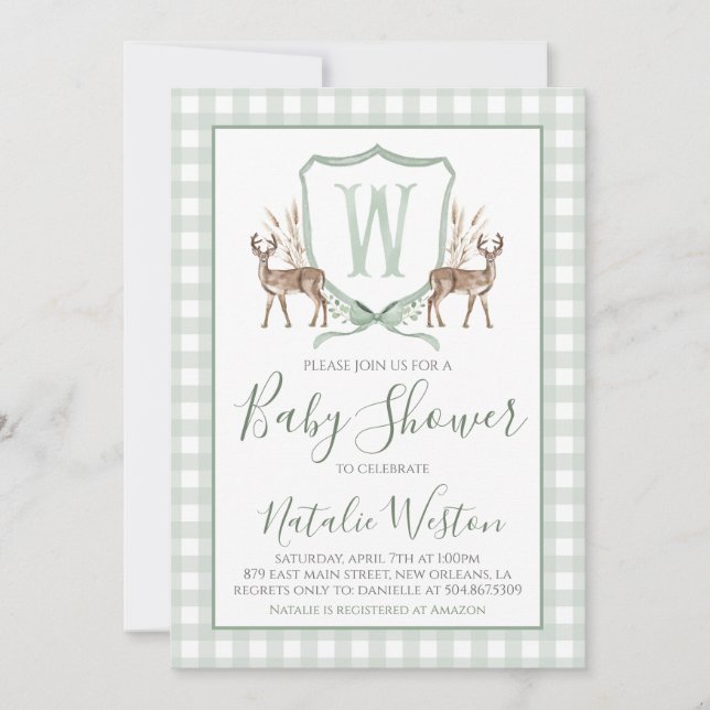 Invitation Baby shower de garçons de Preppy Southern Deer Sag (Devant)