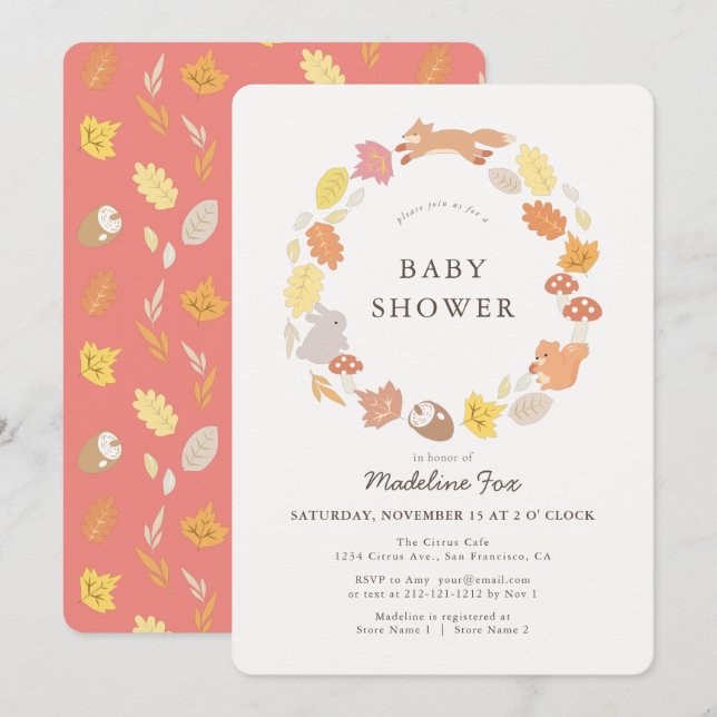 Invitation Baby shower de germes d'animaux de bois (Devant / Derrière)