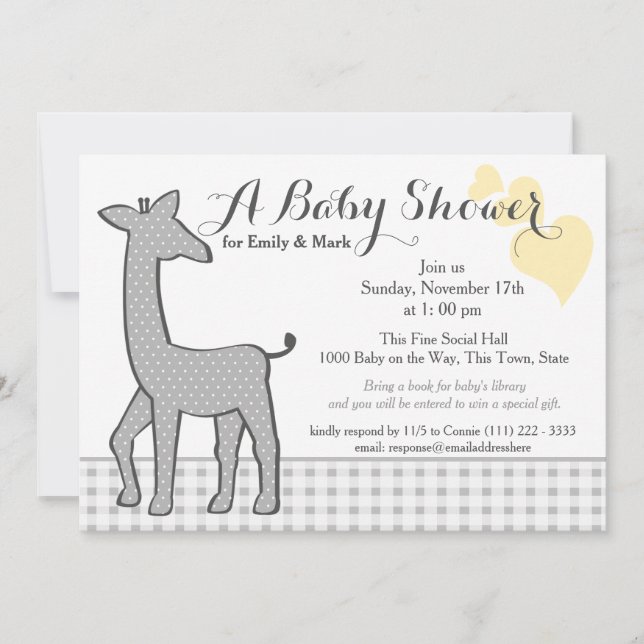 Invitation Baby shower de girafe à pois gris (Devant)