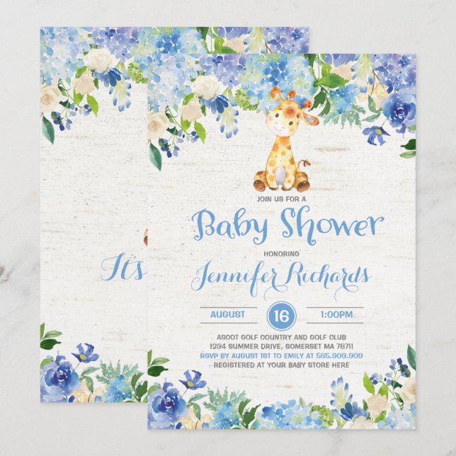 Invitation Baby shower de girafe Douche rustique p (Devant / Derrière)