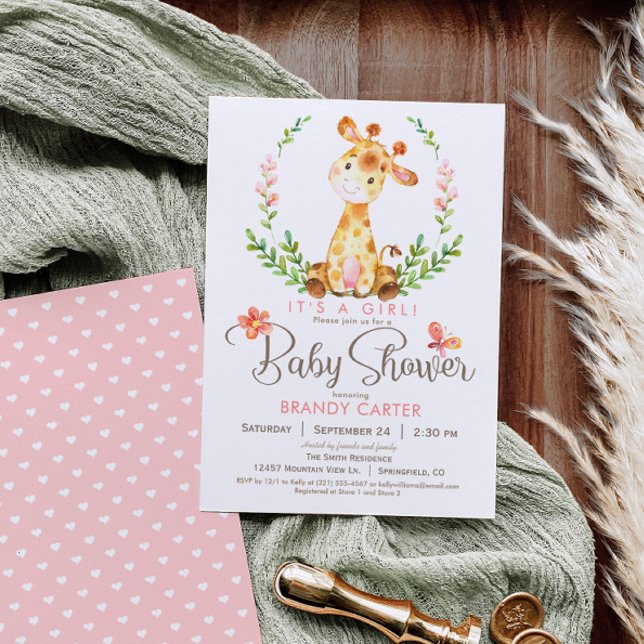 Invitation Baby shower de girafe, fille (Créateur téléchargé)
