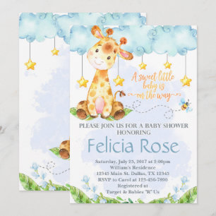 Invitation Baby shower de Girafe Invitation Blue B