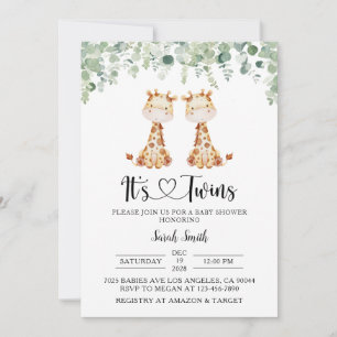 Invitation Baby shower de girafe jumelle