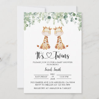 Invitation Baby shower de girafe jumelle