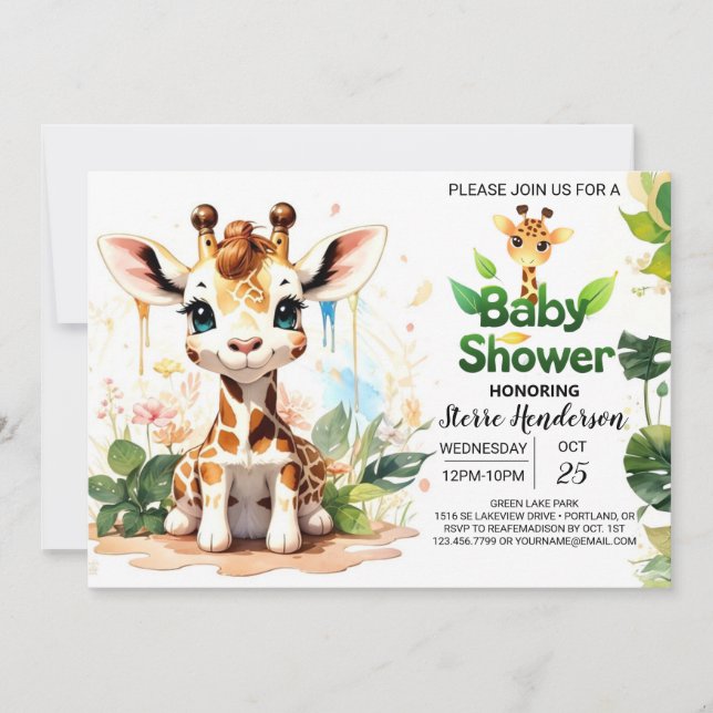 Invitation Baby shower de girafe modifiable (Devant)