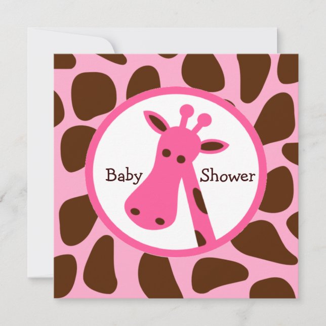Invitation Baby shower de Girafe rose et Brown (Devant)