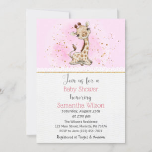 Invitation Baby shower de girafe rose et or