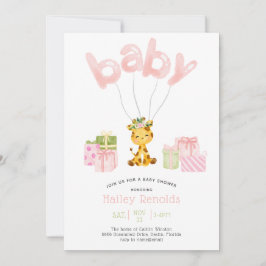 Invitation Baby shower de girafe rose Safari Jungle
