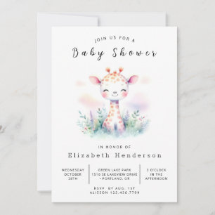 Invitation Baby shower de Giraffe éditable Pastel