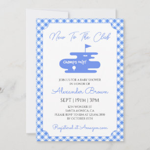 Invitation Baby shower de golf au vichy bleu