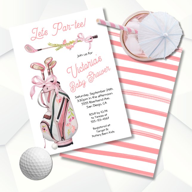 Invitation Baby shower de golf Girly Preppy (Créateur téléchargé)