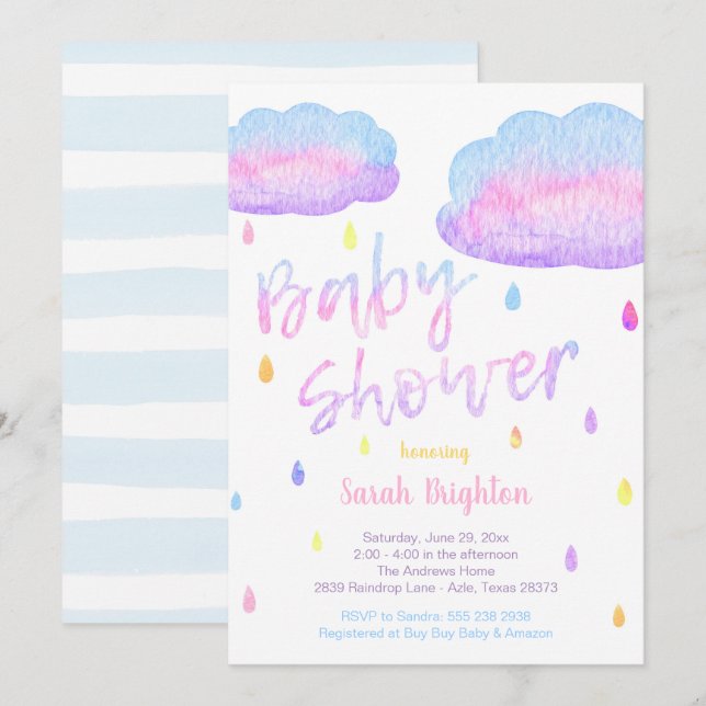 Invitation Baby shower de goutte d'eau (Devant / Derrière)