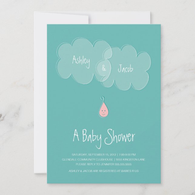 Invitation Baby shower de gouttelettes Aqua/Pink (Devant)