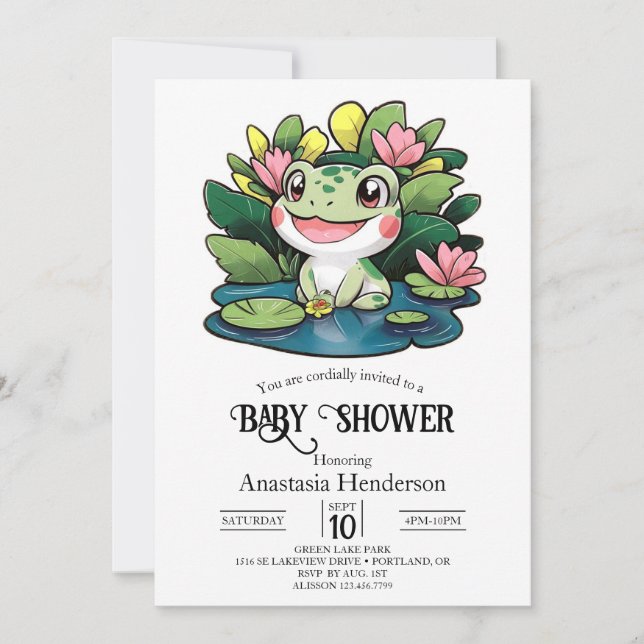 Invitation Baby shower de grenouille Pastel (Devant)