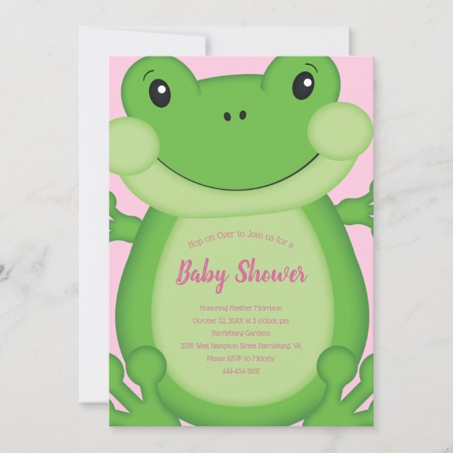 Invitation Baby shower de grenouille rose (Devant)