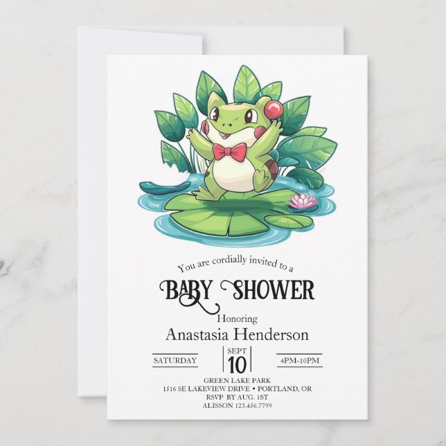 Invitation Baby shower de grenouille simple et élégant (Devant)