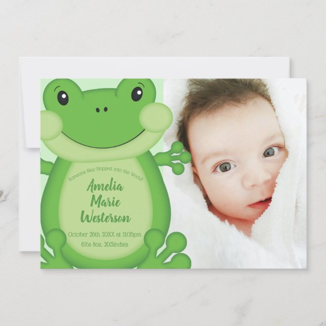 Invitation Baby shower de grenouille vert (Devant)