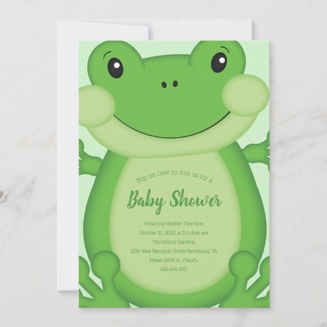 Invitation Baby shower de grenouille vert (Devant)