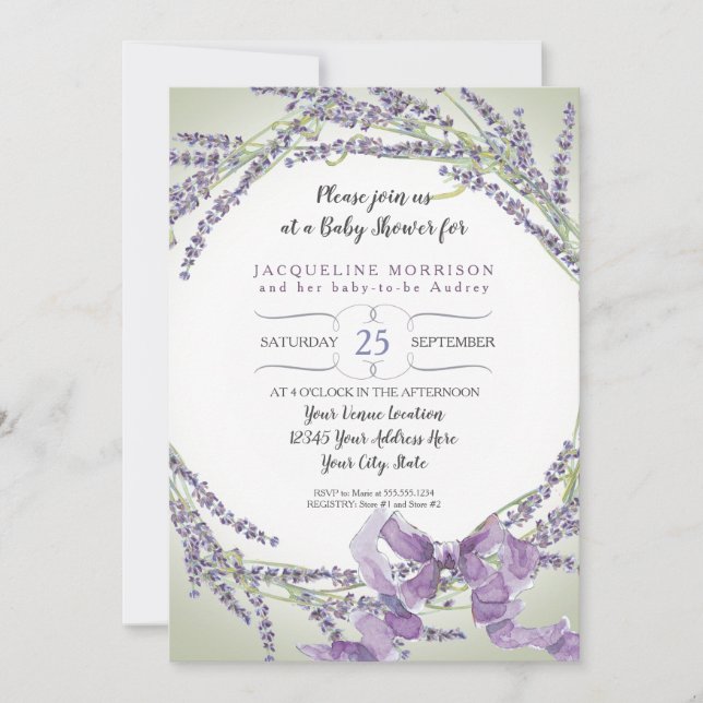 Invitation baby shower de guirlande de fleur de la lavande (Devant)