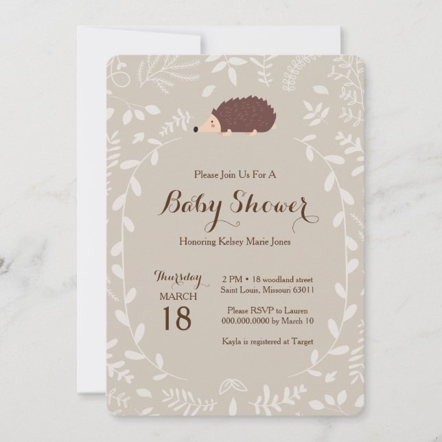 Invitation Baby shower de hérisson Woodland (Devant)