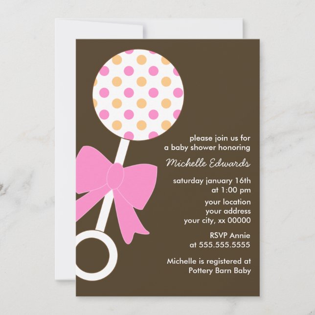 Invitation Baby shower de hochet de pois (Devant)