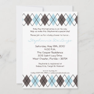 Invitation Baby shower de Jacquard gris bleu 5x7