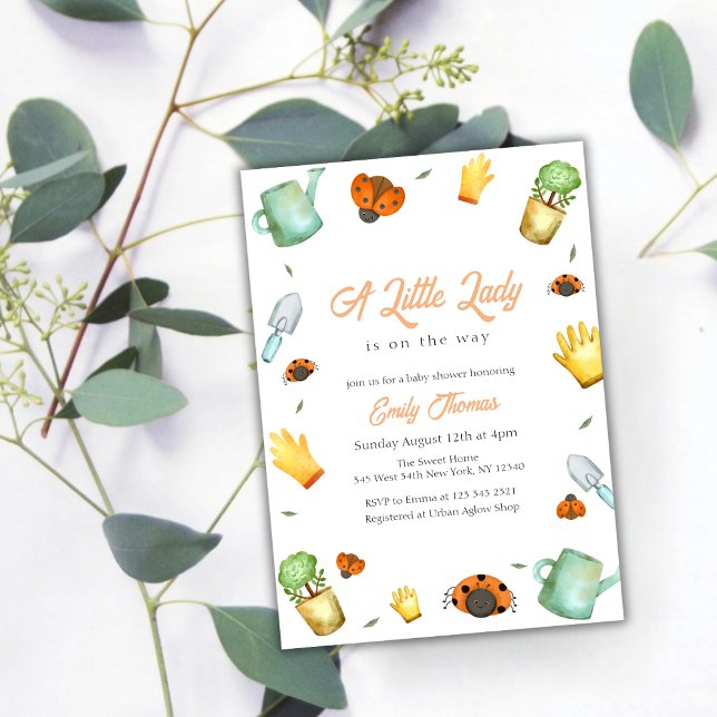 Invitation Baby shower de jardin de Little Ladybug (Greenery Little Ladybug Garden Baby Shower Invitation)
