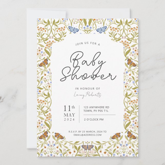 Invitation Baby shower de jardin enchanté de papillon lunaire (Devant)