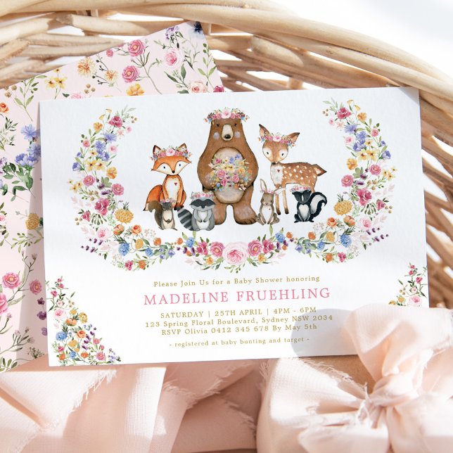 Invitation Baby shower de jardin Fleur sauvage en bois coloré (Créateur téléchargé)
