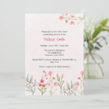 Invitation Baby shower de jardin Fleur sauvage ros