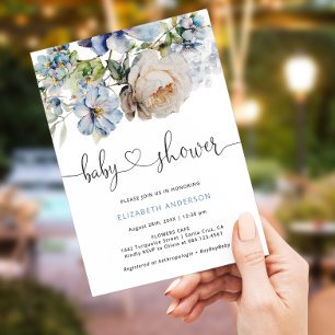 Invitation Baby shower de jardin fleuri bleu Dusty