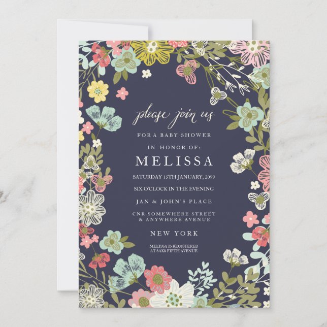 Invitation Baby shower de jardin fleuri de la camp (Devant)