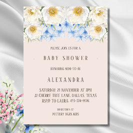 Invitation Baby shower de jardin Floral Blanc bleu Hydrangea