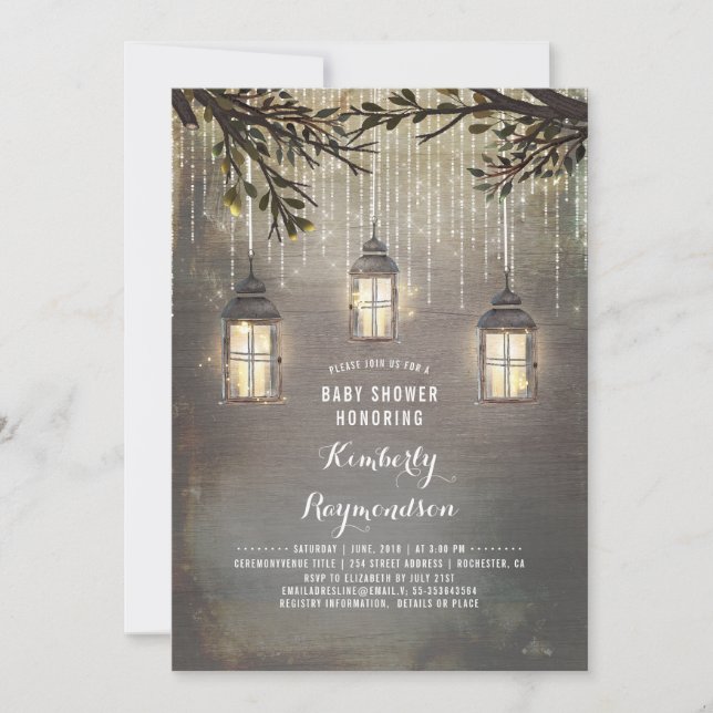 Invitation Baby shower de jardin Rustique Country Lanterns (Devant)