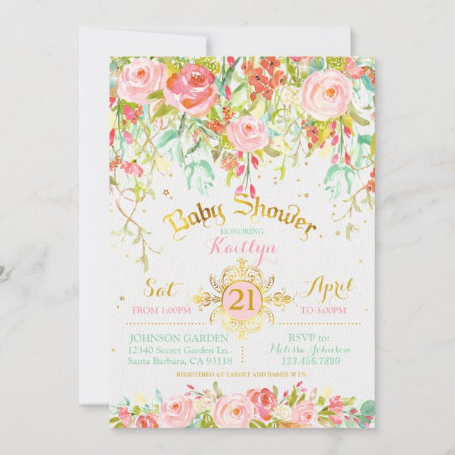 Invitation Baby shower de jardin secret enchanté (Devant)