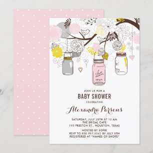 Invitation Baby shower de jarres et de fleurs de Mason rose e