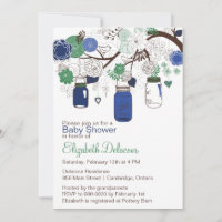 Invitation Baby shower de jarres Mason bleu et ver