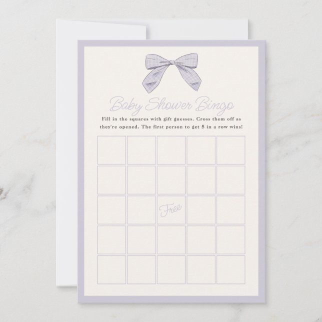 Invitation Baby shower de jeu classique violet Bow Bingo Card (Devant)