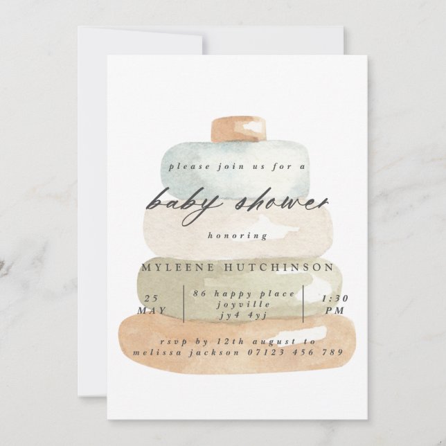 Invitation Baby shower de jouet Watercolor moderne (Devant)