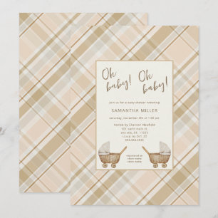 Invitation Baby shower de jumeaux à chariot plaqué neutre