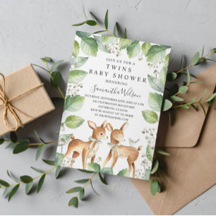 Invitation Baby shower de jumeaux de cerfs de bois neutres se