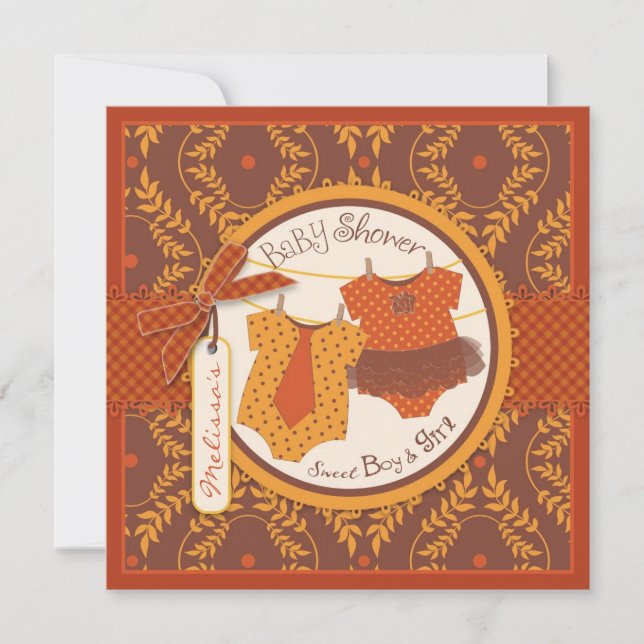 Invitation Baby shower de jumeaux de vigne de tutu et de (Devant)