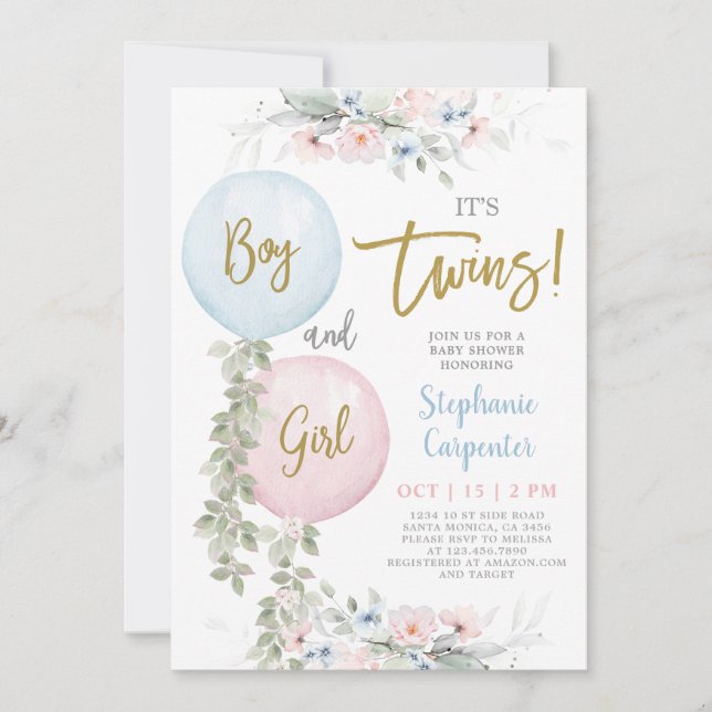 Invitation Baby shower de jumeaux pour garçons et  (Devant)