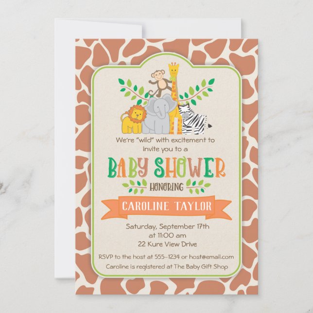 Invitation Baby shower de Jungle Animals Safari (Devant)