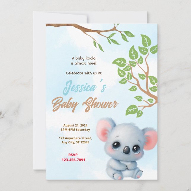 Invitation Baby shower de Koala (Devant)