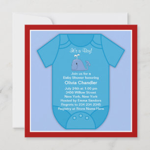 Invitation Baby shower de la baleine bleue rouge