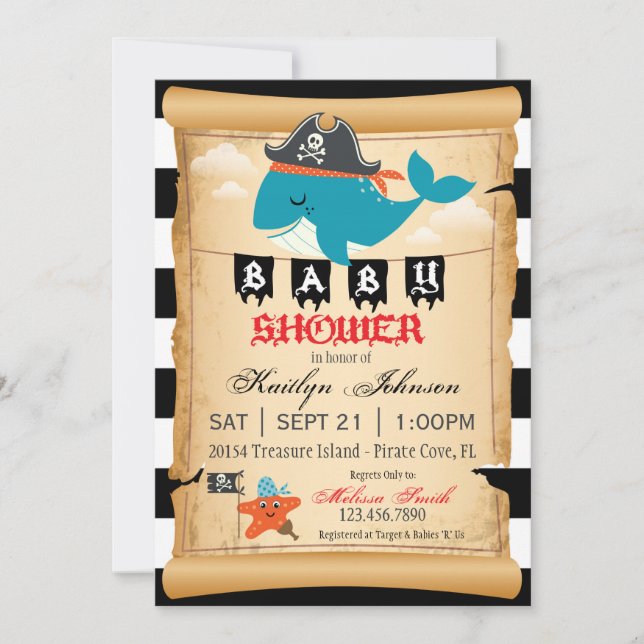Invitation Baby shower de la baleine pirate et de l'étoile de (Devant)