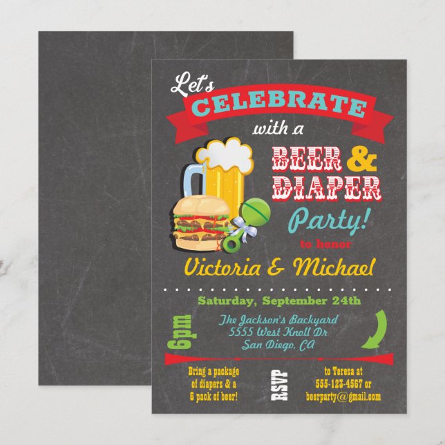 Invitation Baby shower de la bière et de la couche de tableau (Devant / Derrière)