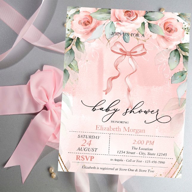 Invitation Baby shower de la bow rose Roses (Créateur téléchargé)